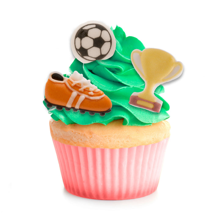 Zuckerfiguren Fussball, essbare Kuchen- und Muffindeko, 8 Stück