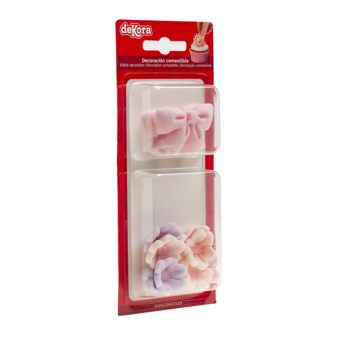 Essbare Zuckerdeko, Blüten & Schleifen, Rosa-Töne, Tortendeko, 10-teilig