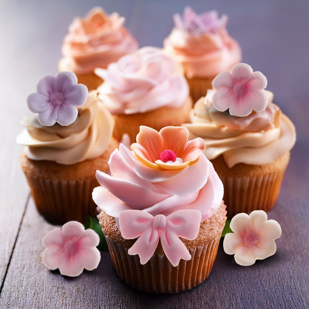 Essbare Zuckerdeko, Blüten & Schleifen, Rosa-Töne, Tortendeko, 10-teilig