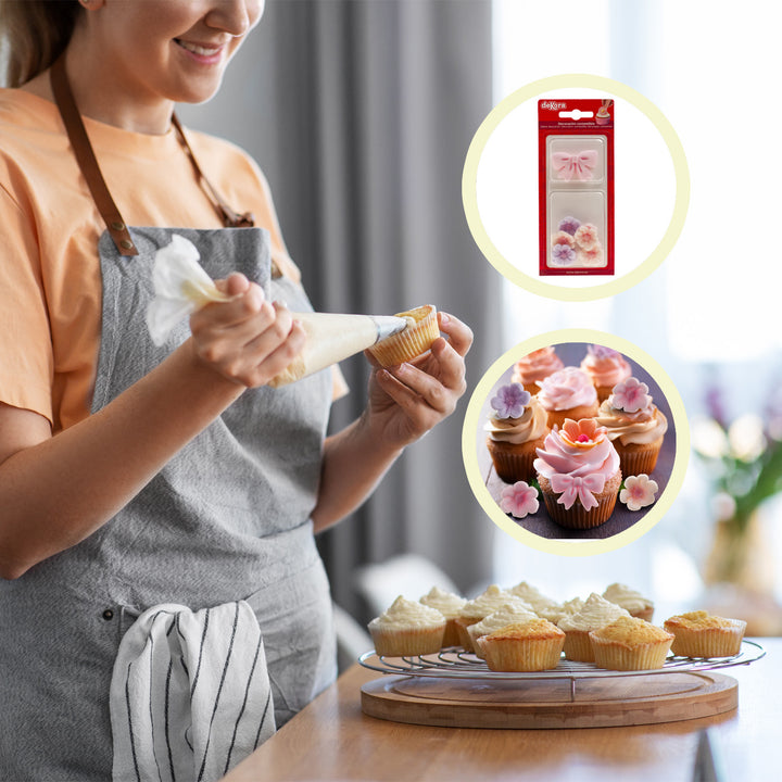 Essbare Zuckerdeko, Blüten & Schleifen, Rosa-Töne, Tortendeko, 10-teilig