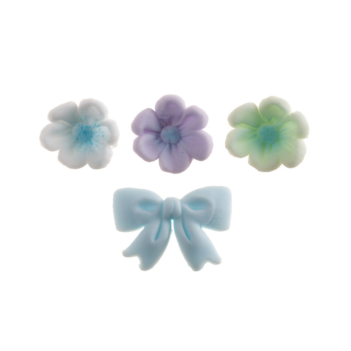 Essbare Zuckerfiguren, Blüten & Schleifen, Blau-Töne, Kuchendeko, 10 Stück