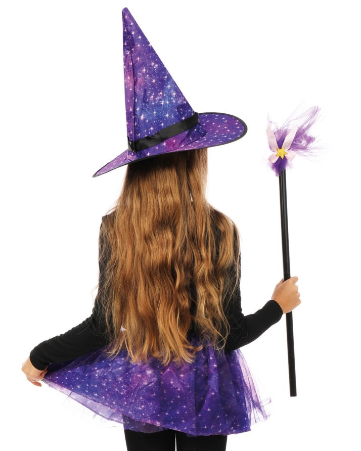 Halloween-Kostüm-Hexen-Motiv-Einheitsgrösse-Tutu-Hut-und-Stab