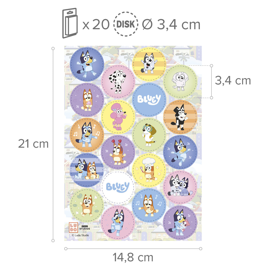 Muffinaufleger Bluey & Bingo, Esspapier, edible disc - besonders farbecht, 20 Stück