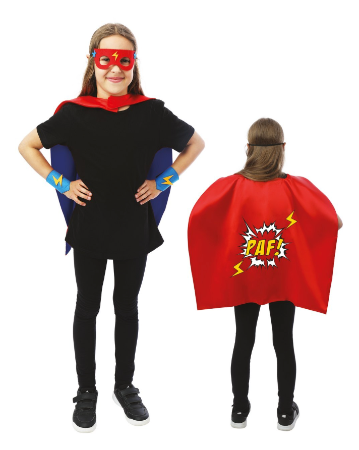 Superhelden-Kostüm-Verkleidung-Einheitsgrösse-100-Polyester-Wendeumhang-Maske-Manschetten