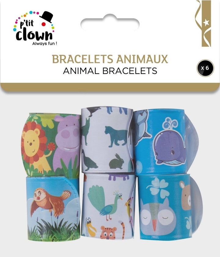 Schnapparmbänder Tiermotive, für Kindergeburtstag, 6 Stück