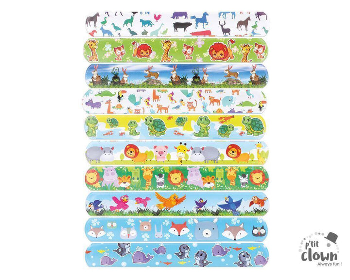 Schnapparmbänder Tiermotive, für Kindergeburtstag, 6 Stück
