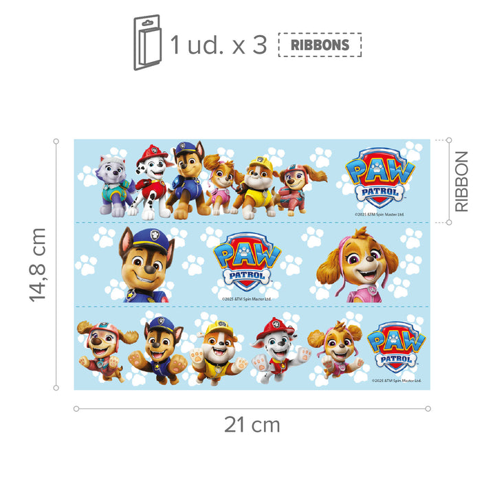 Tortenband Paw Patrol aus Esspapier, 1 Bogen mit 3 Streifen