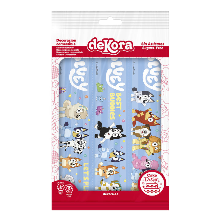 Tortenband Bluey & Bingo, essbare Kuchendeko, 1 Bogen mit 3 Streifen