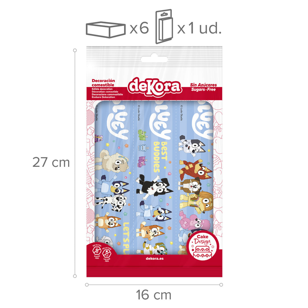 Tortenband Bluey & Bingo, essbare Kuchendeko, 1 Bogen mit 3 Streifen