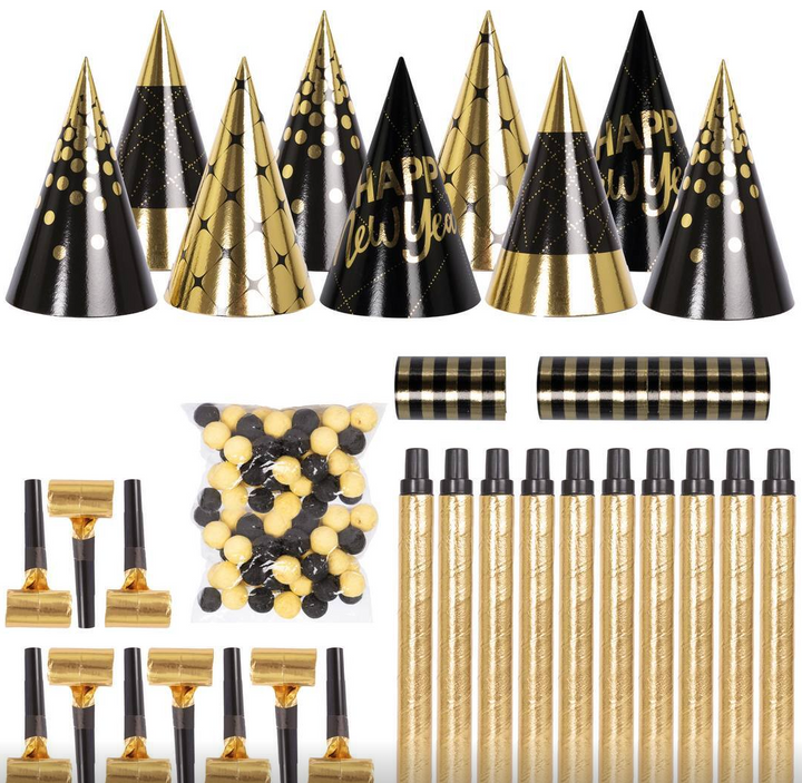 Party-Koffer-Happy-New-Year-160-teiliges-Set-für-10-Personen-10x-Partyhüte-10x-Luftschlangen-10-xTröten-30x-Streamer-100-Bälle