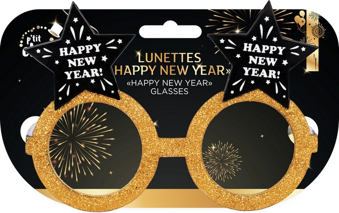 Partybrille Happy New Year mit Glitzer, Silvester Partyspass, 1 Stück