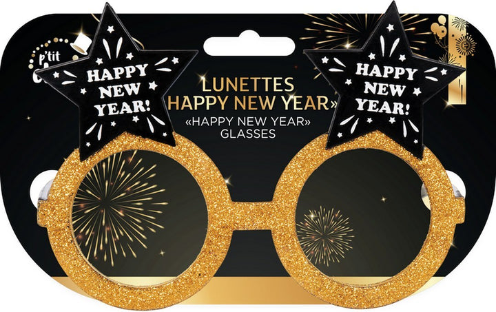 Partybrille Happy New Year mit Glitzer, Silvester Partyspass, 1 Stück