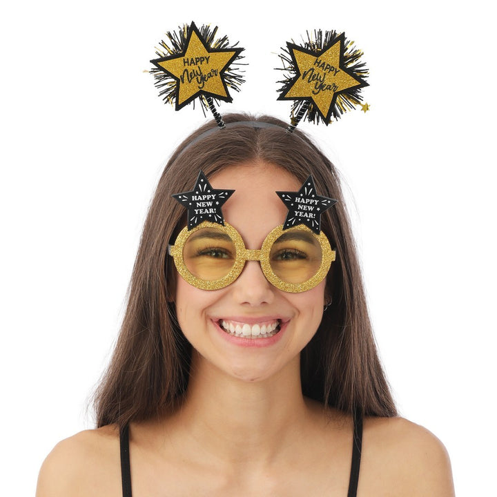 Partybrille Happy New Year mit Glitzer, Silvester Partyspass, 1 Stück