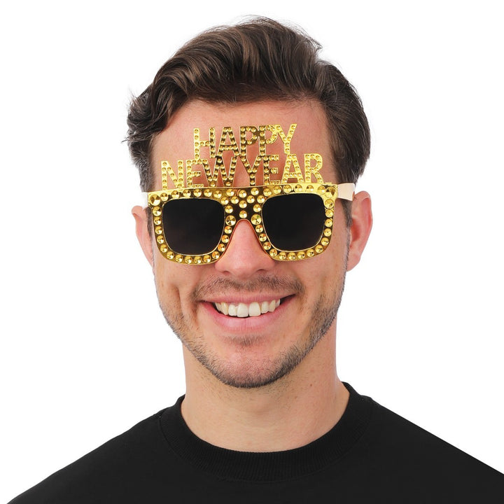Partybrille Happy New Year, Silvester Partyspass, Gold, 1 Stück