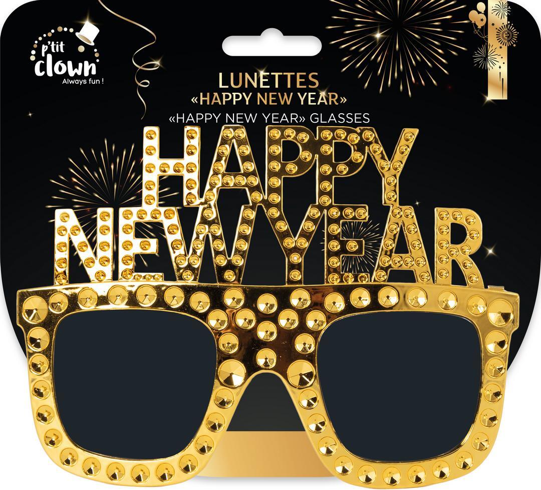 Partybrille Happy New Year, Silvester Partyspass, Gold, 1 Stück