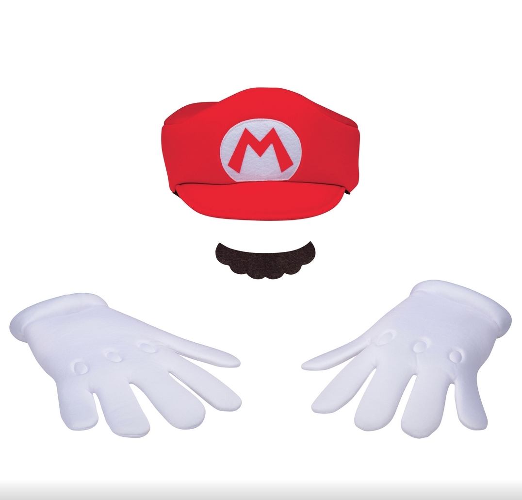 Super-Mario-Brothers-Classic-Kostüm-Zubehörset-für-Kinder-Hut-Handschuhe-&-Schnurrbart