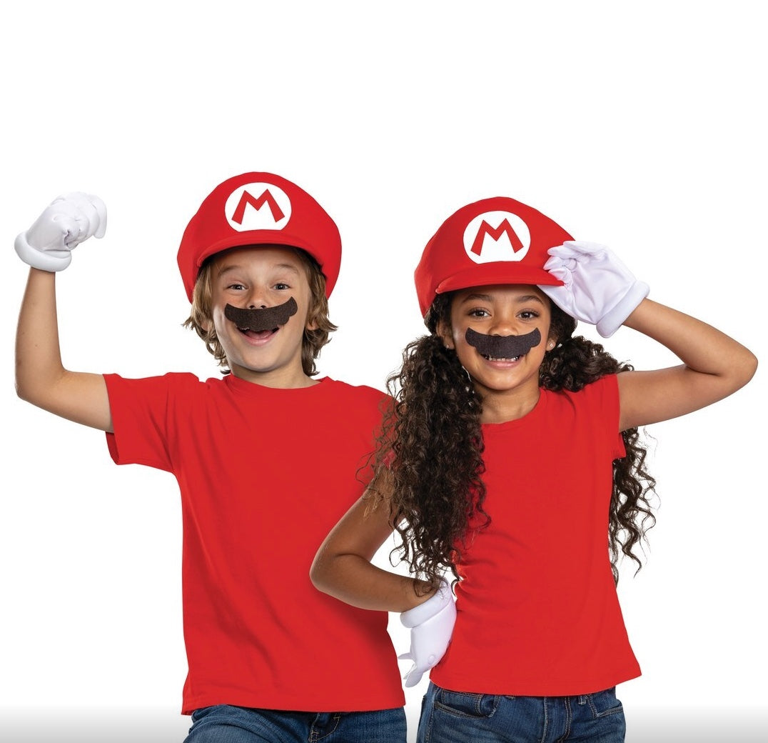 Super-Mario-Brothers-Classic-Kostüm-Zubehörset-für-Kinder-Hut-Handschuhe-&-Schnurrbart