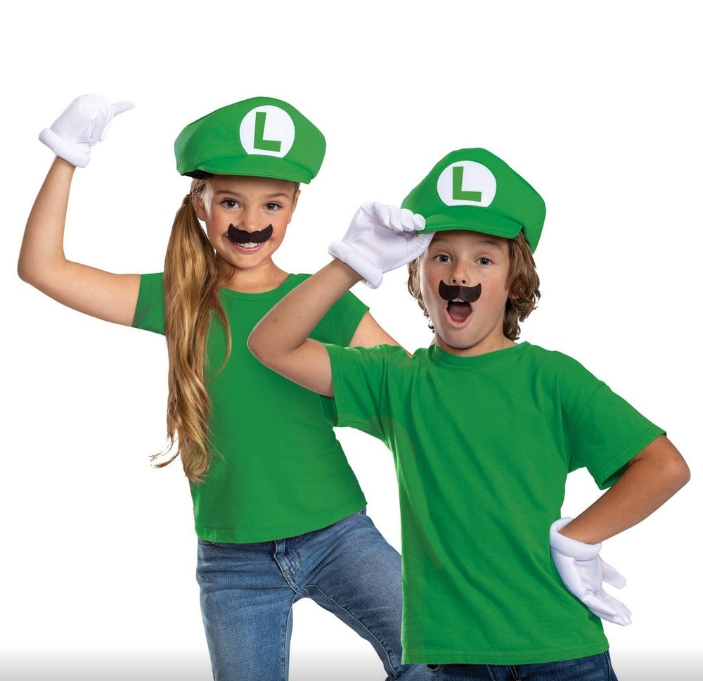 Super-Mario-Brothers-Classic-Luigi-Kostüm-Zubehörset-für-Kinder-Hut-Handschuhe-&-Schnurrbart-Kopie