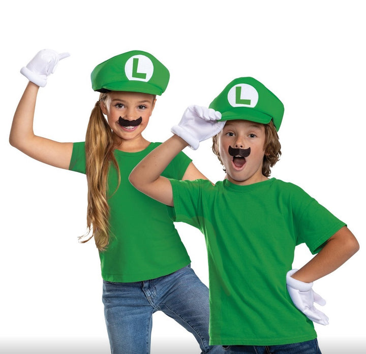 Super-Mario-Brothers-Classic-Luigi-Kostüm-Zubehörset-für-Kinder-Hut-Handschuhe-&-Schnurrbart-Kopie