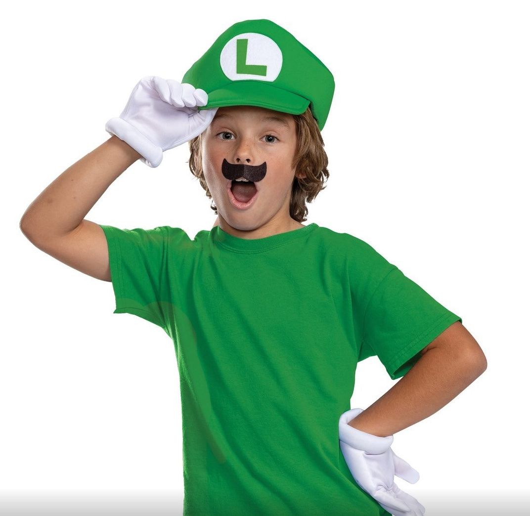 Super-Mario-Brothers-Classic-Luigi-Kostüm-Zubehörset-für-Kinder-Hut-Handschuhe-&-Schnurrbart-Kopie