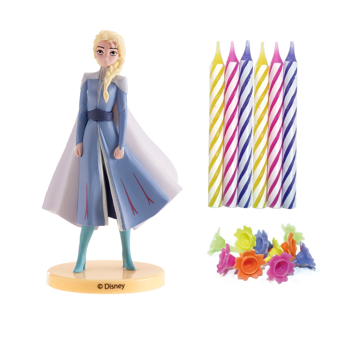 Tortenfiguren Set Frozen, Elsa mit 10 Kerzen und Haltern, 21-teilig