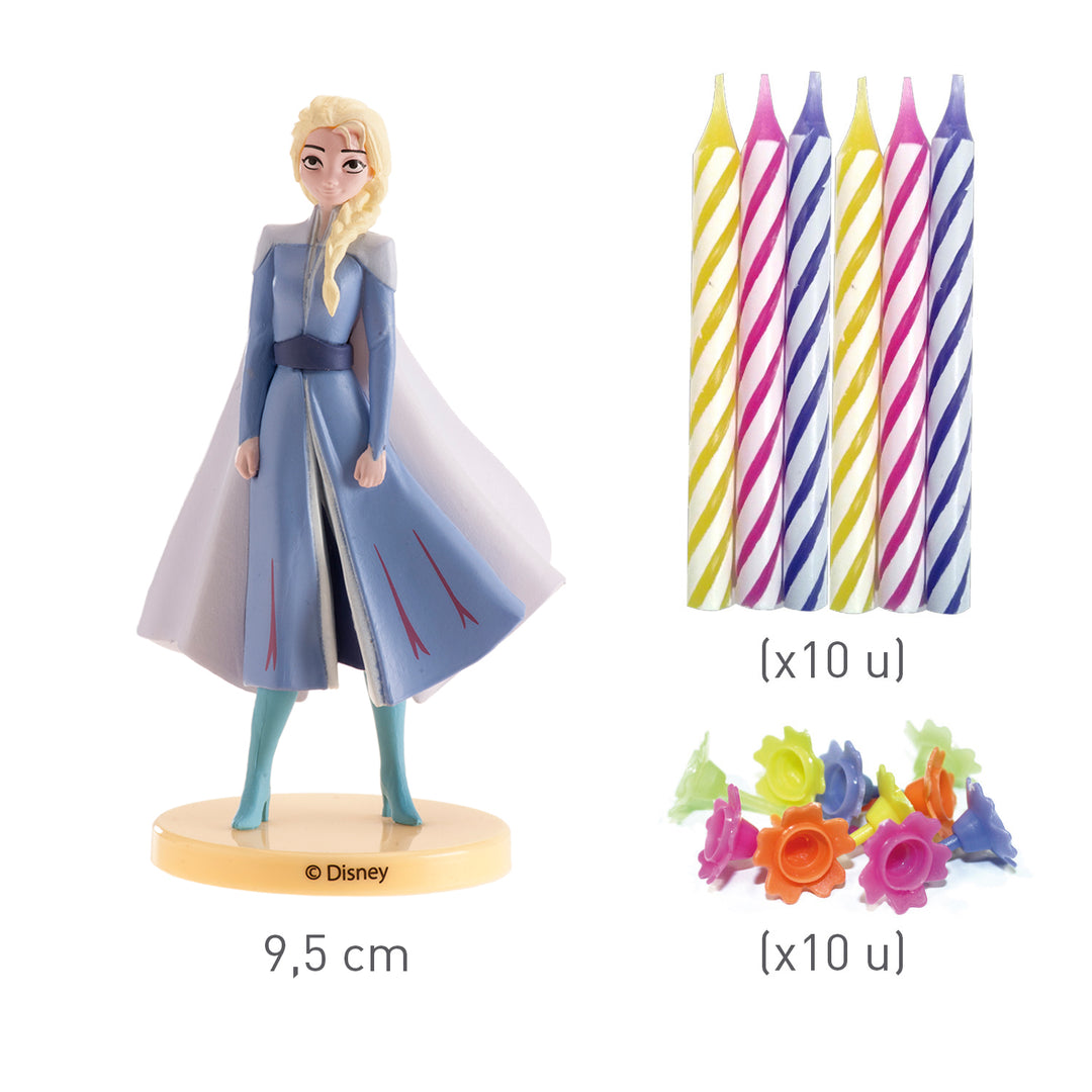 Tortenfiguren Set Frozen, Elsa mit 10 Kerzen und Haltern, 21-teilig