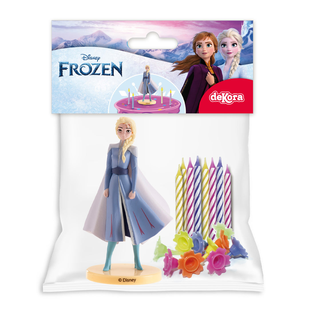 Tortenfiguren Set Frozen, Elsa mit 10 Kerzen und Haltern, 21-teilig