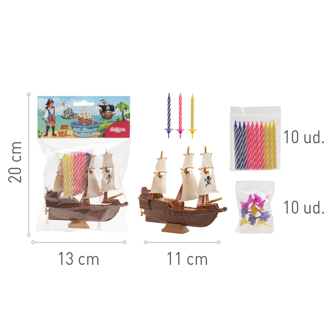 Tortendeko-Piratenschiff-Set-mit-10-Kerzen-und-Haltern-21-teilig