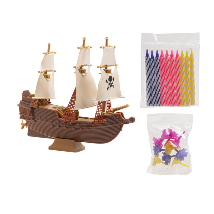 Tortendeko-Piratenschiff-Set-mit-10-Kerzen-und-Haltern-21-teilig