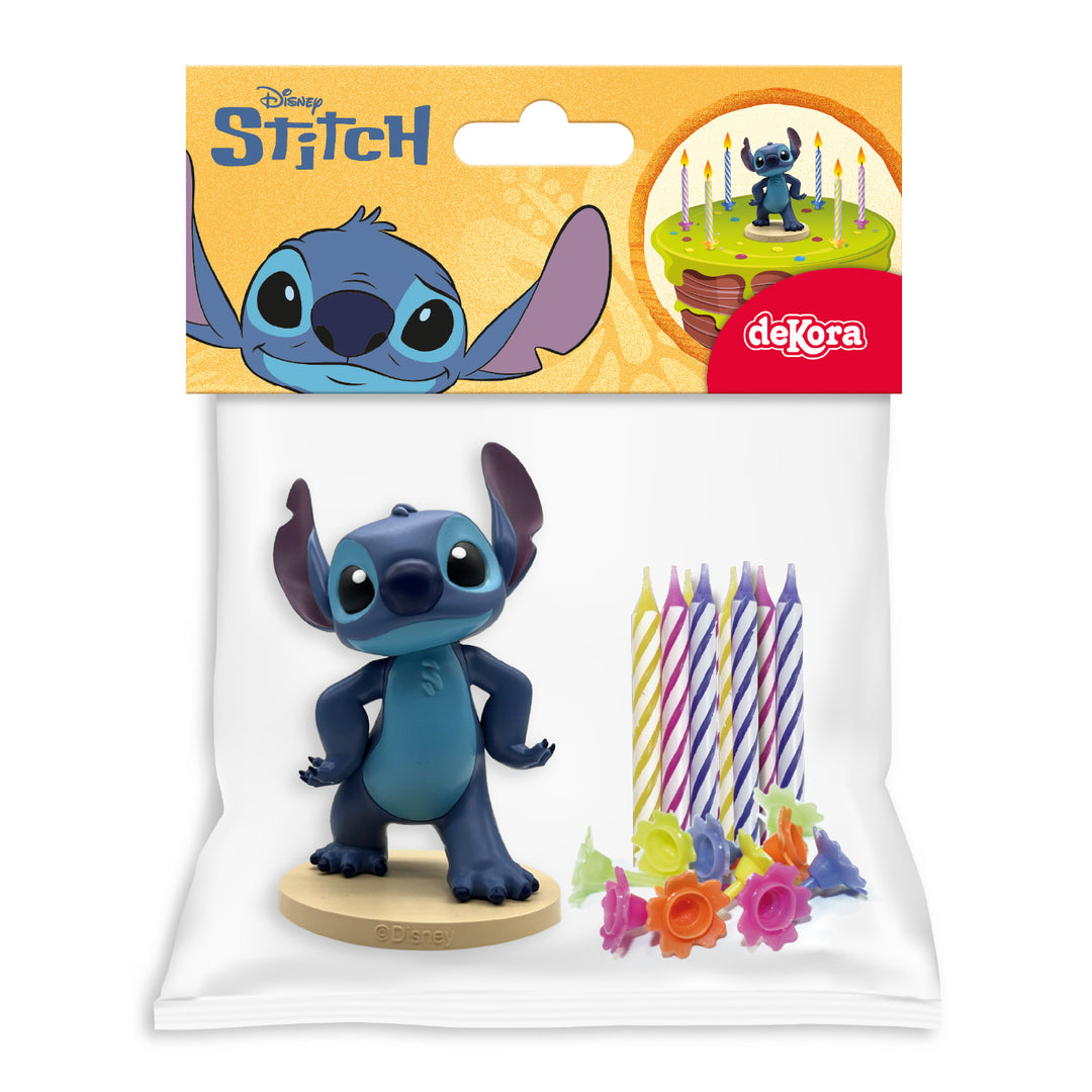 Stitch Tortenfigur Set mit 6 Kerzen und Haltern, 13-teilig
