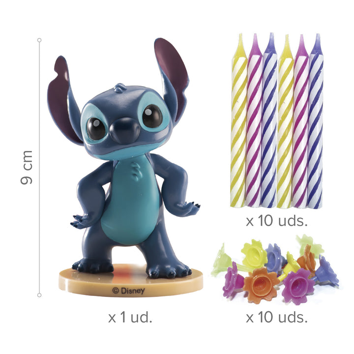 Stitch Tortenfigur Set mit 6 Kerzen und Haltern, 13-teilig