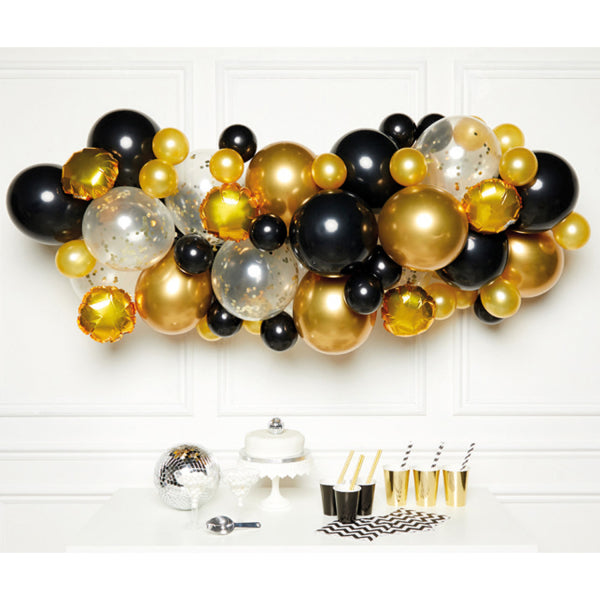 Ballongirlande gold-schwarz, DIY, 66 Ballons inkl. Ballonband