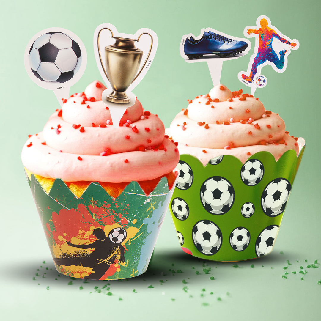 Fussball Muffin Deko Set, Picker und Banderolen, 12-teilig, für 6 Muffins