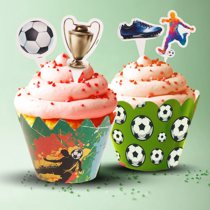 Fussball Muffin Deko Set, Picker und Banderolen, 12-teilig, für 6 Muffins