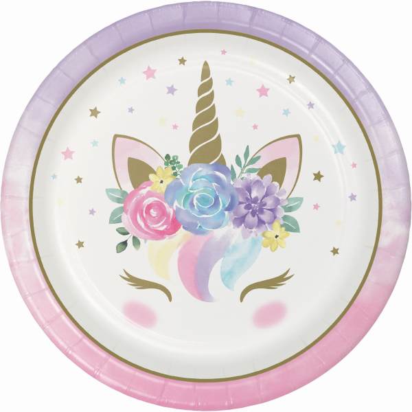 Baby Einhorn Party Teller, 8 Stück, 23cm kinderparties-shop