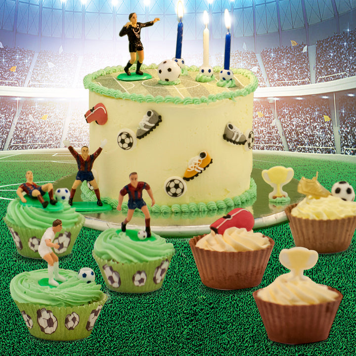 Fussball Geburtstagskerzen, Set mit 12 Kerzen und 12 Fusball-Haltern
