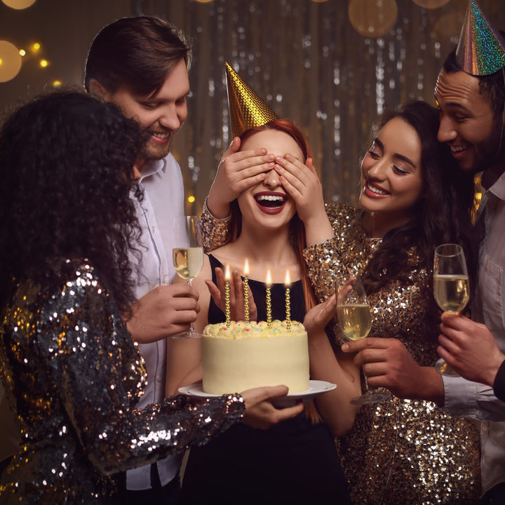 Goldene Kuchenkerzen im Bubble-Design, 14 Stück mit Haltern