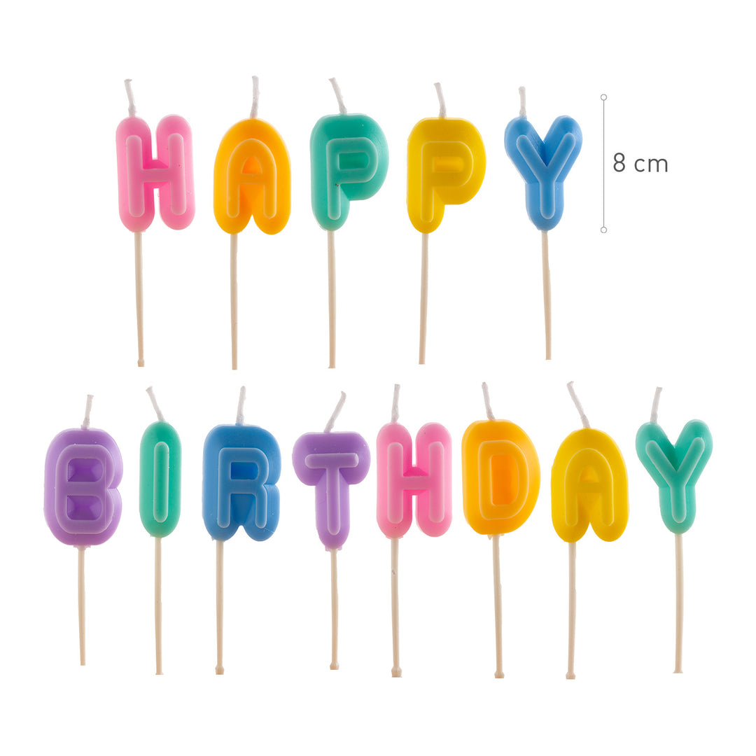 Happy Birthday Kerzen, bunt, 13er Pack, 8cm