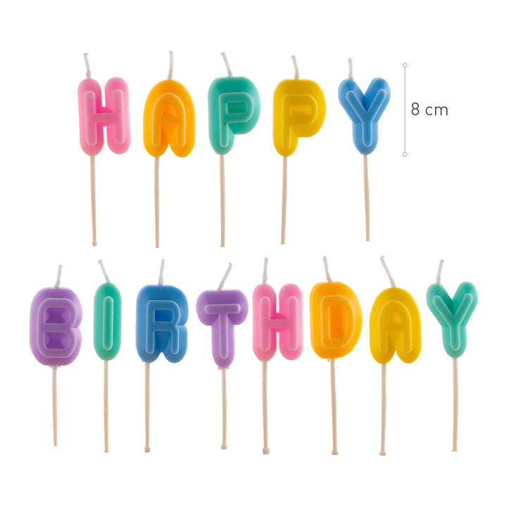 Happy Birthday Kerzen, bunt, 13er Pack, 8cm
