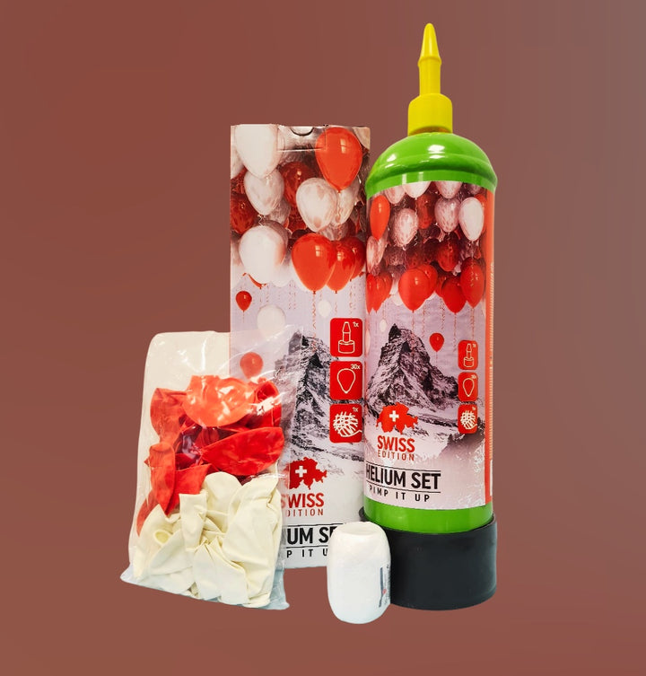 Helium Set mit 30 Ballons, Swiss Edition Rot-Weiss