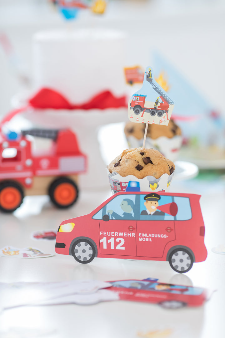 Einladung Feuerwehr Auto, 6er Pack kinderparties-shop