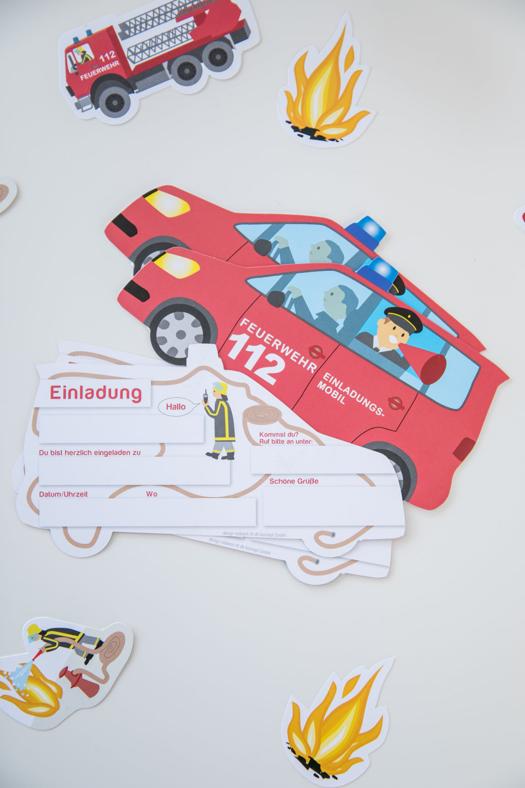 Einladung Feuerwehr Auto, 6er Pack kinderparties-shop