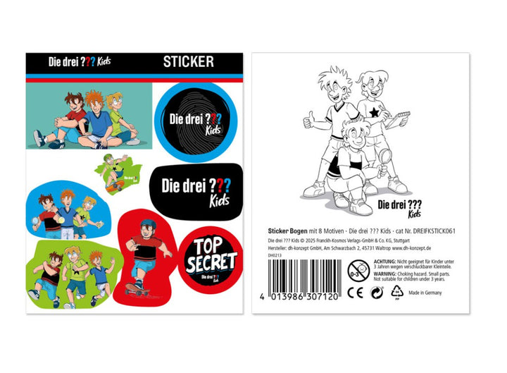 Stickers, Les trois points d'interrogation Kids, 1 carte avec 8 autocollants