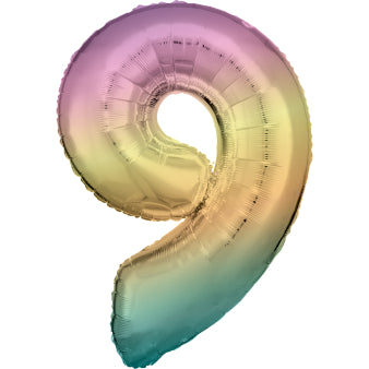 Regenbogen Zahlen Folienballon Metallic, Nummer 1-9 und 0, 86 cm