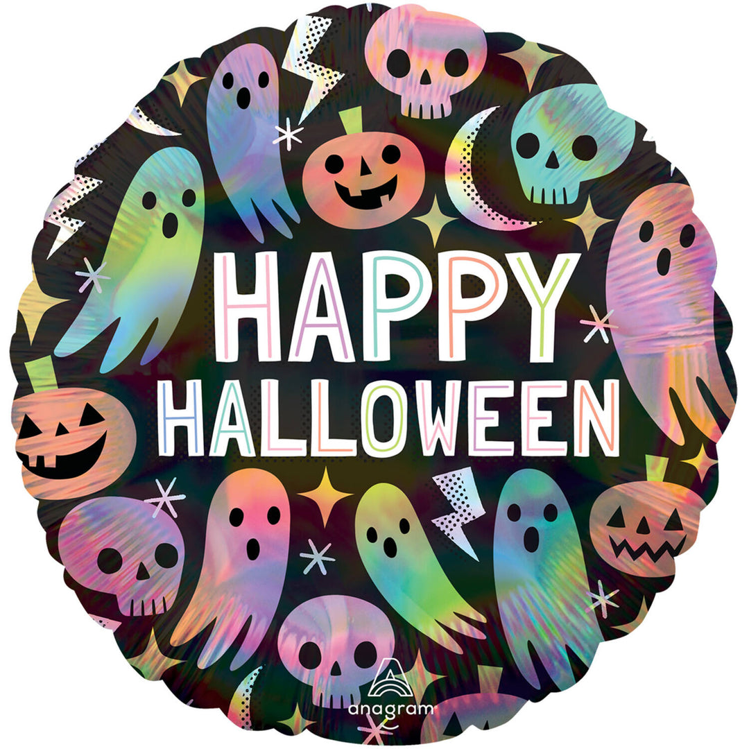 Folienballon Happy Halloween, irisierende Geister, Ø 45 cm