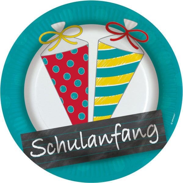 Schulanfang Pappteller, Schultüte, 8er Pack, 23 cm