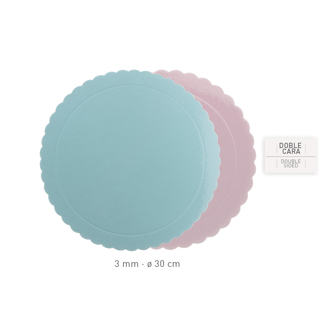 Tortenplatte doppelseitig, Blau und Rosa, Pappe, 1 Stück, Ø 30 cm