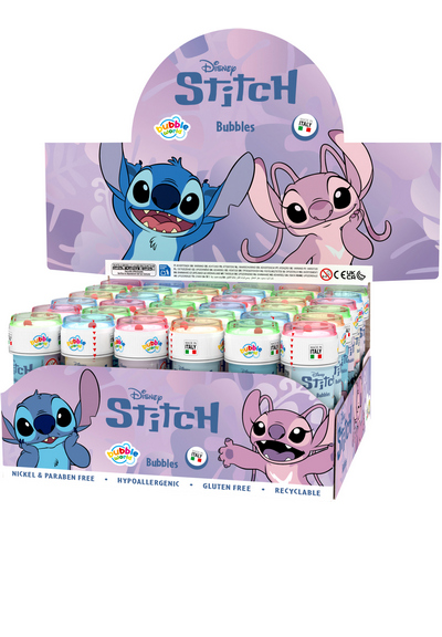 Seifenblasen Stitch & Angel mit Geduldspiel im Deckel, 60 ml