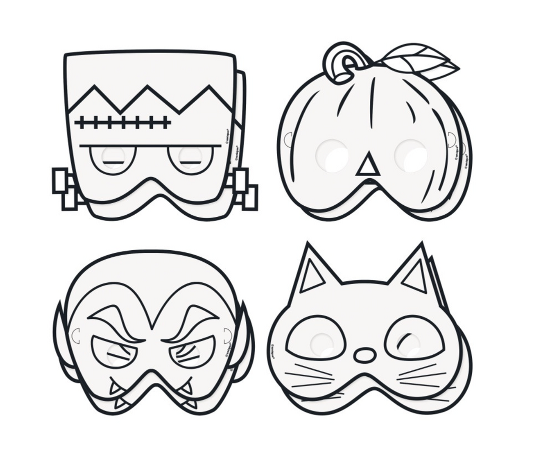 Bastelset Halloween Masken zum Ausmalen, 8 Stück