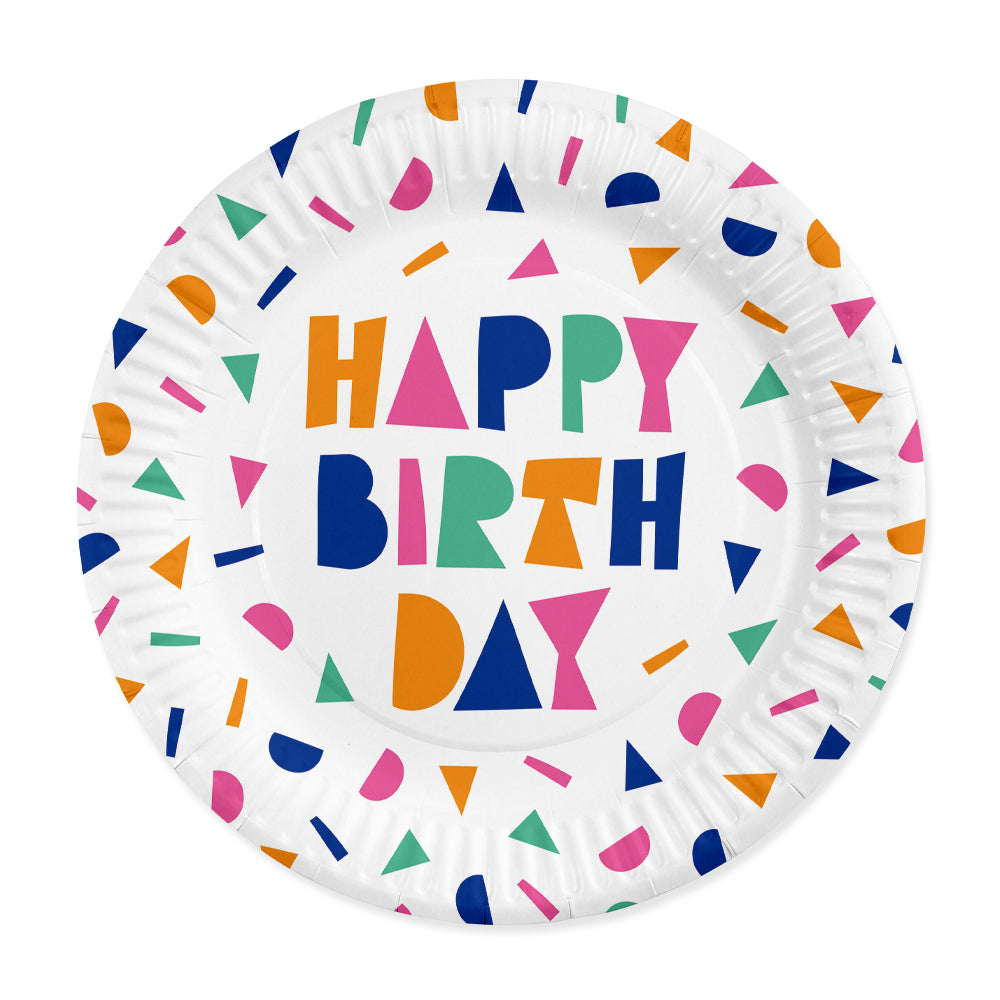 Pappteller Happy Birthday, 8 Stück, Ø 23 cm